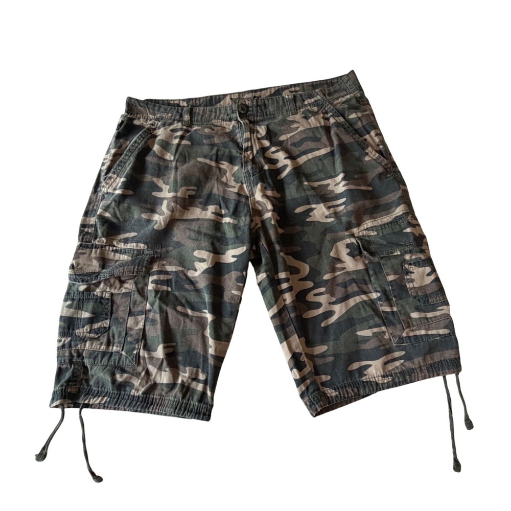 Ring of Fire Mens Camo Cargo Shorts Green Brown Woodland Camouflage Size 36